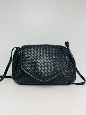 Vintage Black Woven Leather Crossbody by ASPECTS